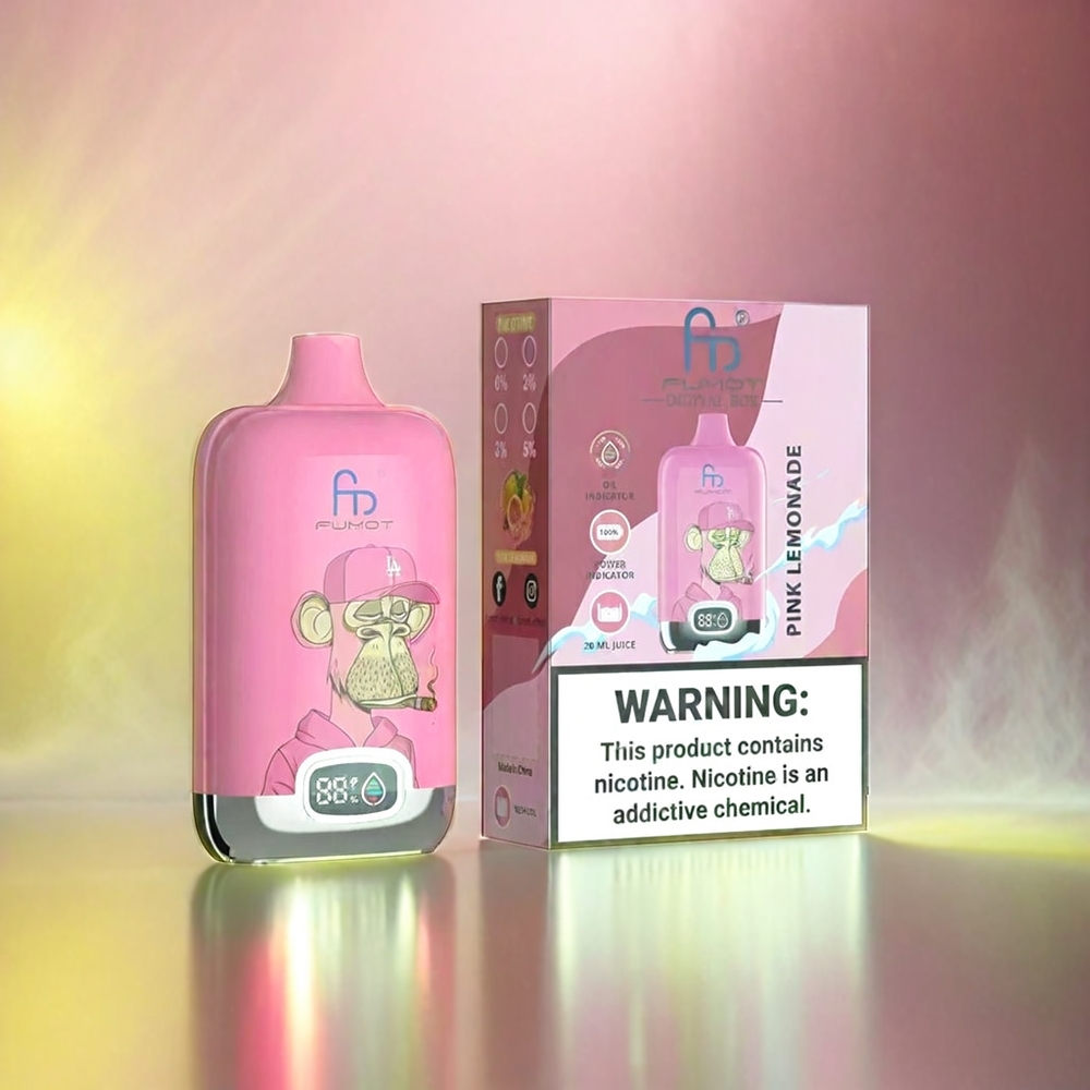 Fumot Tornado Digital Box 12000 Puffs France Grosiste AVec 20ml e-liquide et batterie rechargeable 550mAh Pink Lemonade (Citronnade Rose)