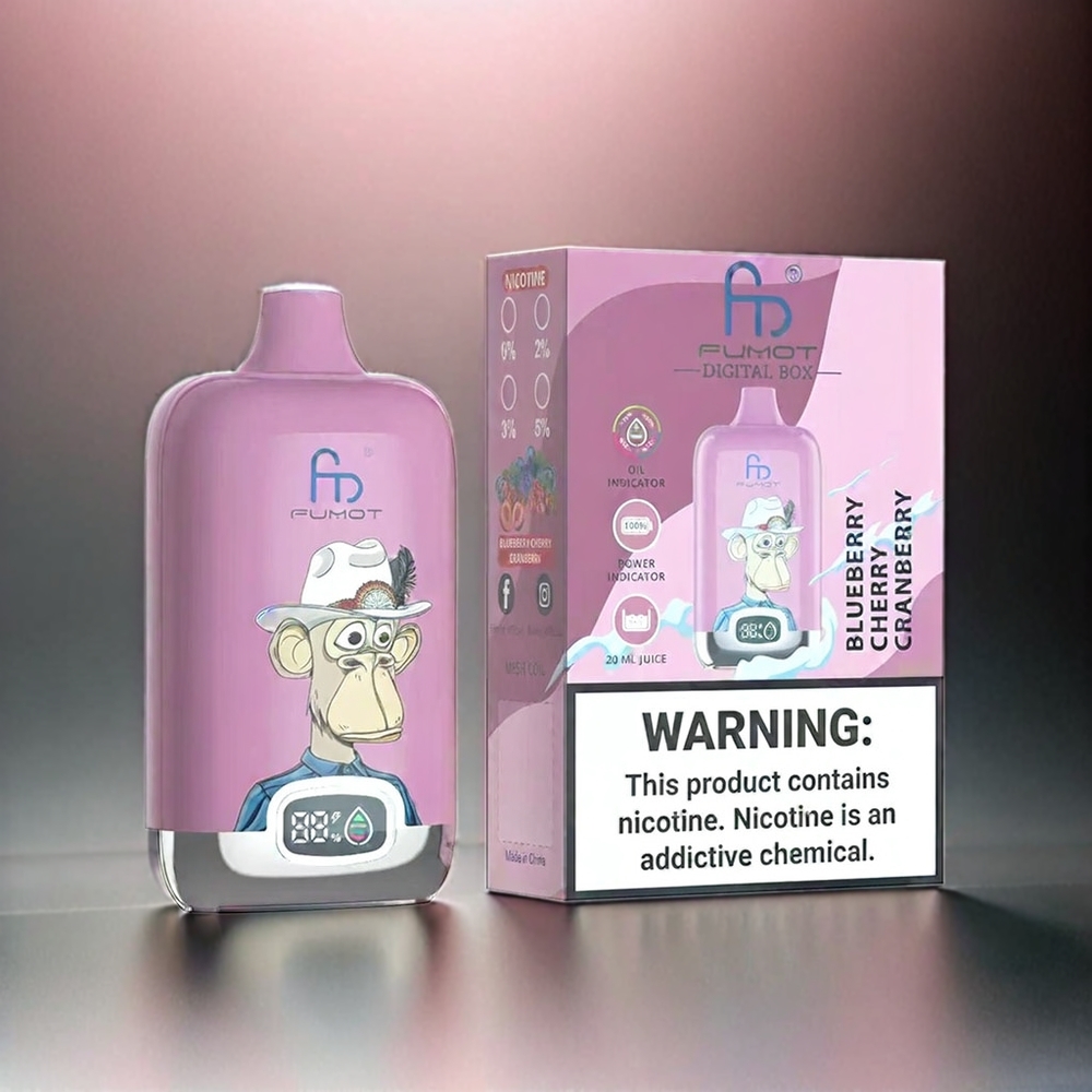 Fumot Tornado Digital Box 12000 Puffs France Grosiste - Myrtille Cerise Cranberry