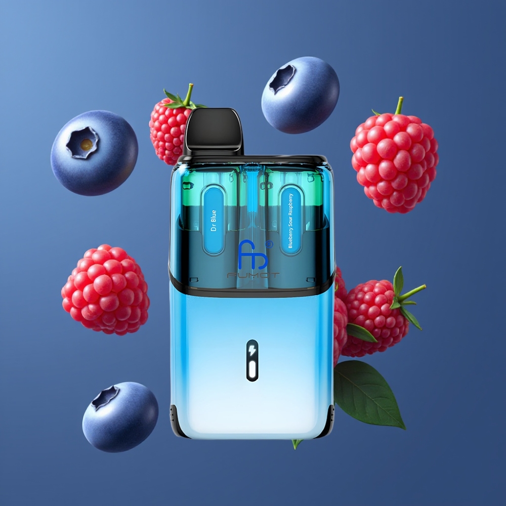 Fumot Ultra T32000 France Grossiste - 32000 Puffs, 800mAh, 24ml, Charge Type-C, 20mg, Bleu & Myrtille Framboise Acidulée