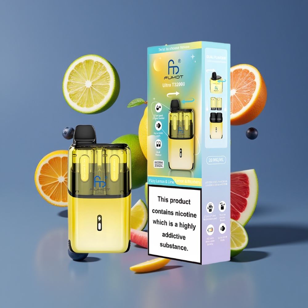 Fumot Ultra T32000 Vape Jetable France Grossiste - 32000 Puffs, 800mAh, Citron Pétillant & Citron Vert & Citron & Myrtille