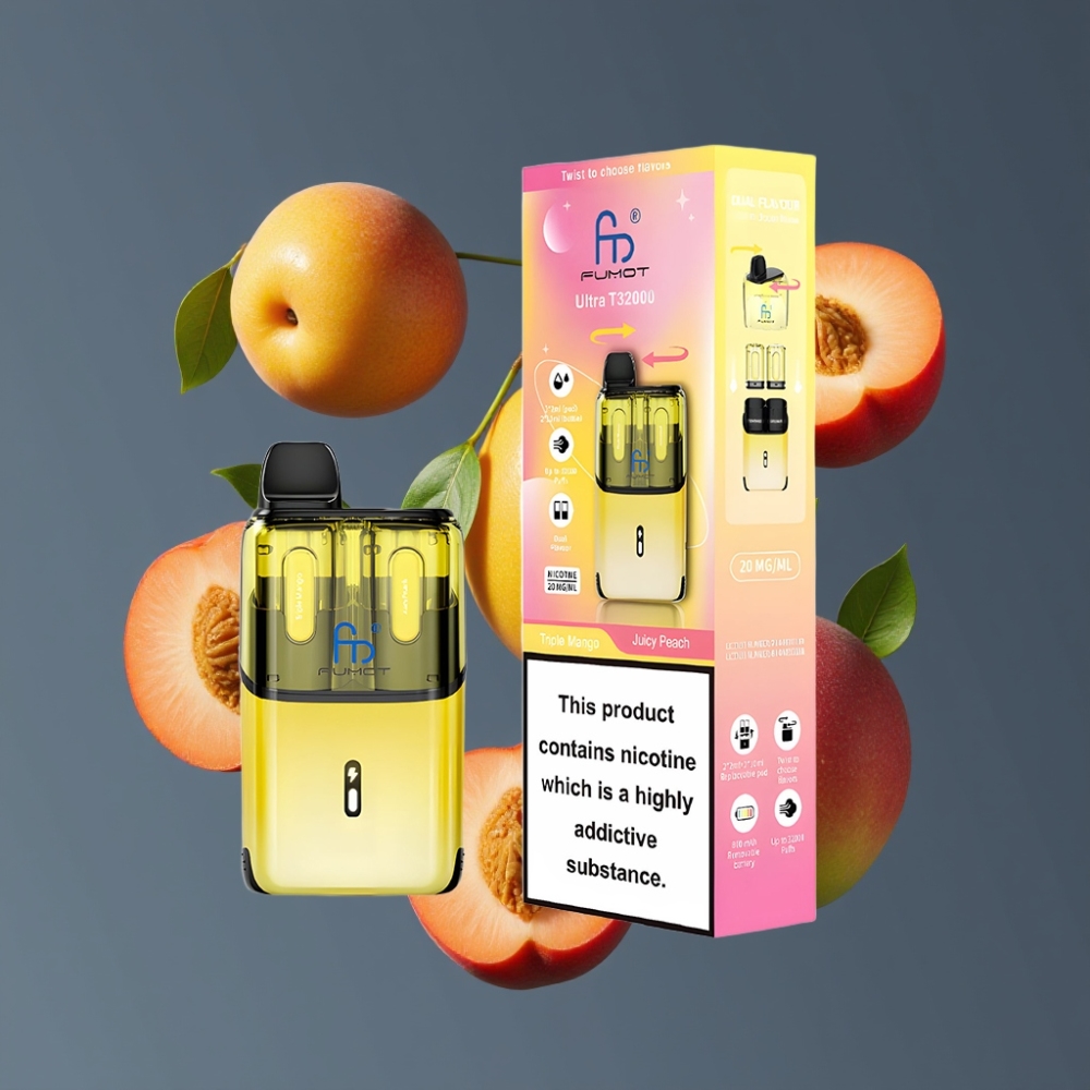 Fumot Ultra T32000 Vape Jetable France Grossiste - Triple Mangue & Pêche Juteuse, 32000 Puffs, 800mAh, Charge Rapide Type-C