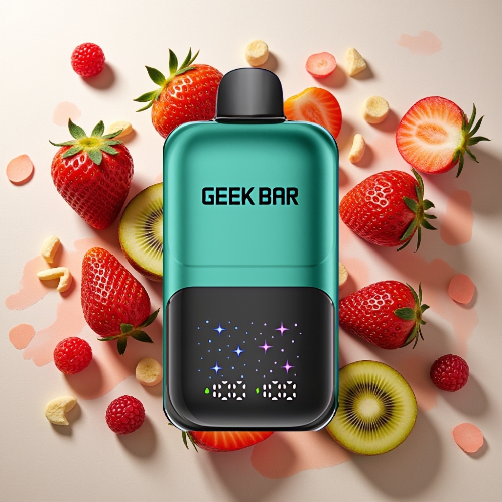 GEEKBAR 2GO 20ml 50000 Puffs Deux Série France Grossiste - Écran Interactif, Double Réservoir, Batterie Rechargeable, Fraise & Kiwi