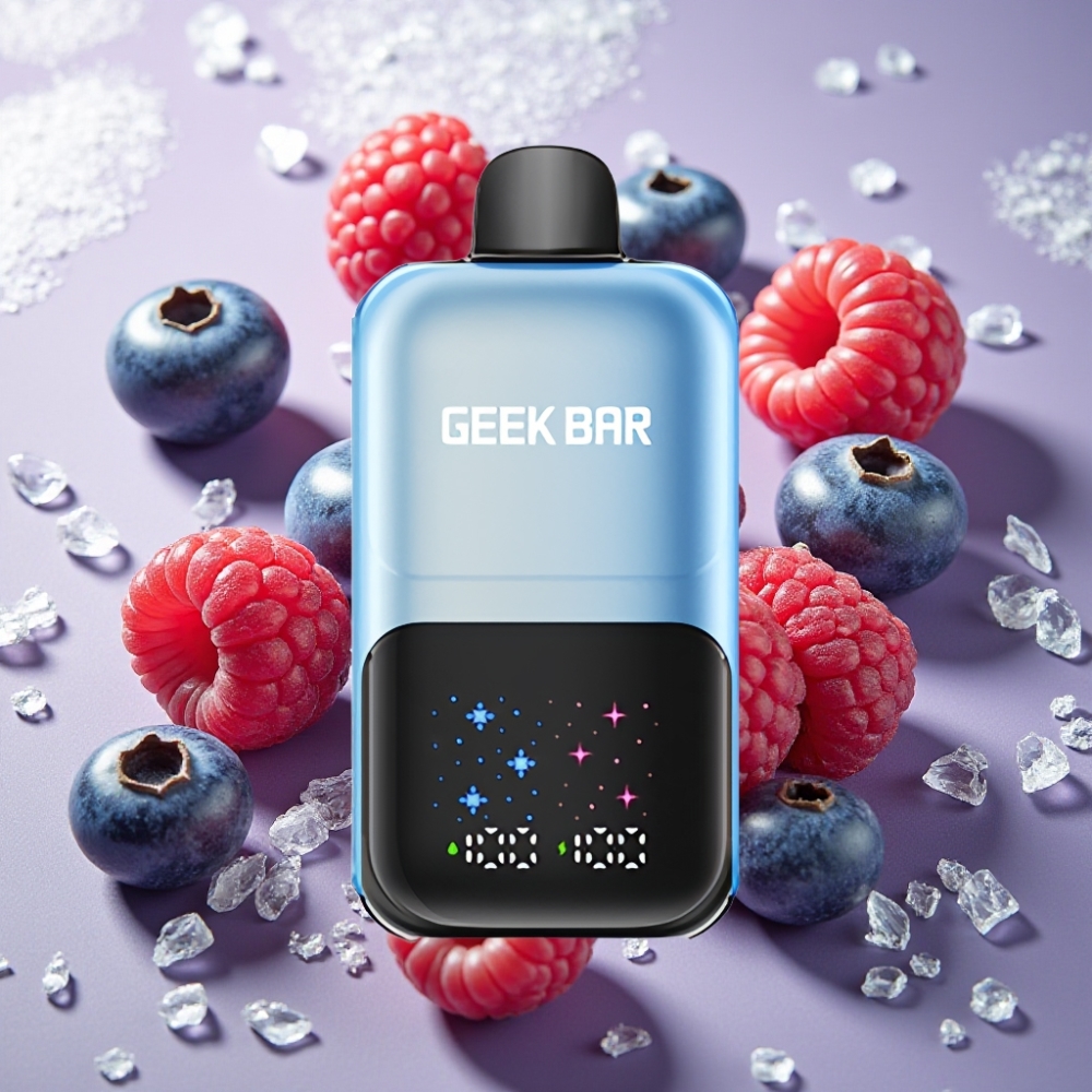 GEEKBAR 2GO 20ml 50000 Puffs Deux Séries France Grossiste - Ecigarette Jetable Rechargeable avec Écran Interactif, Double Réservoir, 5% de Nicotine, Myrtille Framboise Glace