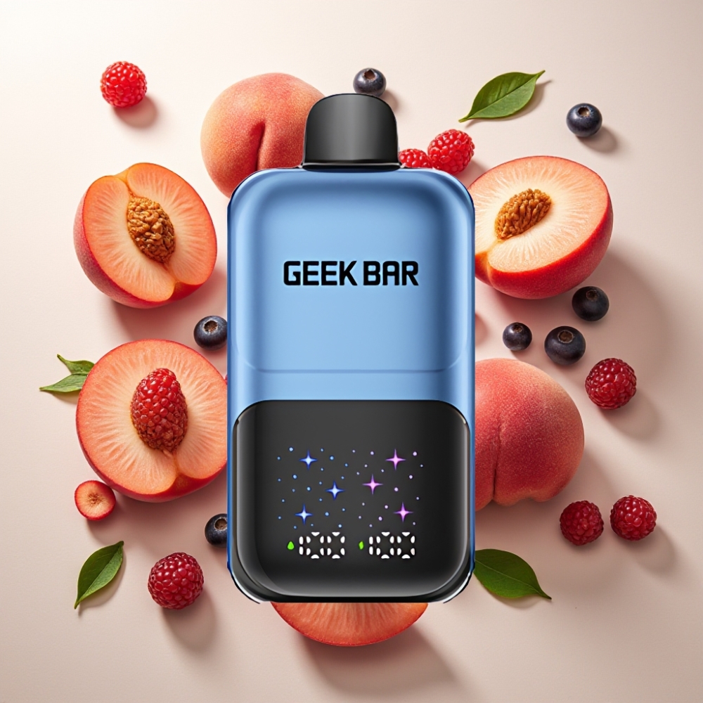 GEEKBAR 2GO 20ml 50000 Puffs Deux Séries France Grossiste - Écran Interactif, Double Réservoir, 5% Nicotine, Pêche & Baies