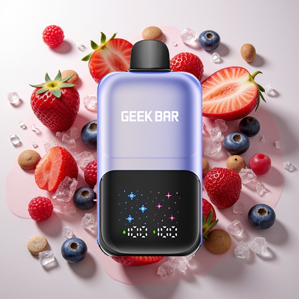 GEEKBAR 2GO 20ml 50000 Puffs Double Série France Grossiste - E-Cigarette Jetable avec Grand Écran Interactif, Saveurs Ajustables 3 Niveaux - Glace aux Baies Mixtes