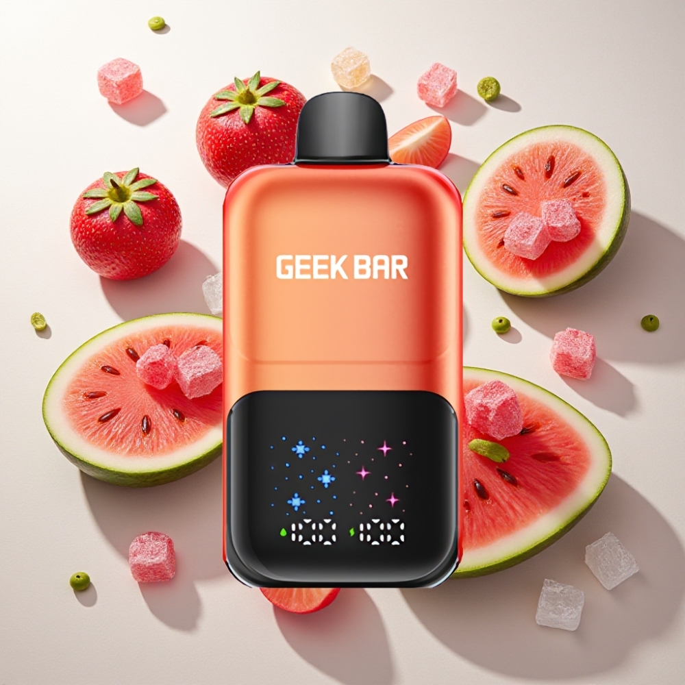 GEEKBAR 2GO 20ml 50000 Puffs France grossiste - Double Réservoir, Écran Interactif, 3 Niveaux de Saveur/Fraîcheur, Pastèque Bubble Gum Glacée