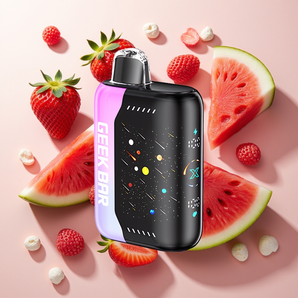 GEEKBAR Pulse X 42K Puffs France grossiste Édition Météore Fraise Pastèque avec écran courbé 3D et Dual Mesh Coil