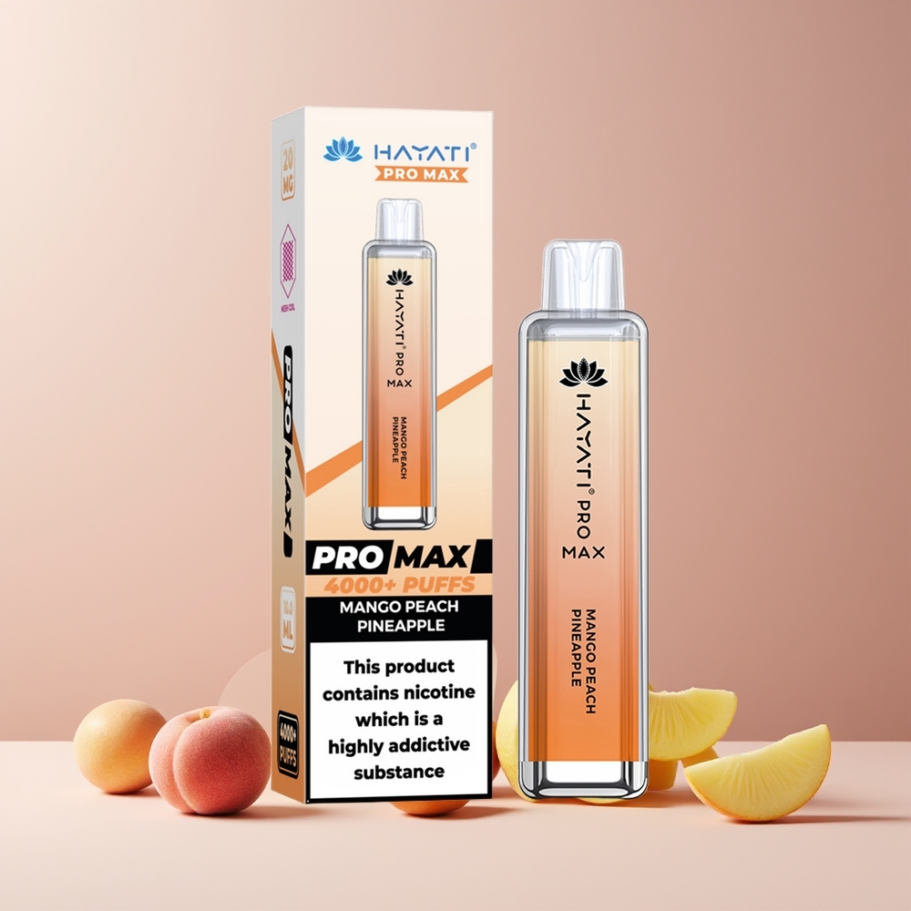 Hayati Pro Max 4000 Puffs Disposable Vape France Grossiste Mangue Pêche Ananas Rechargeable 1400mAh LED Cristal TPD