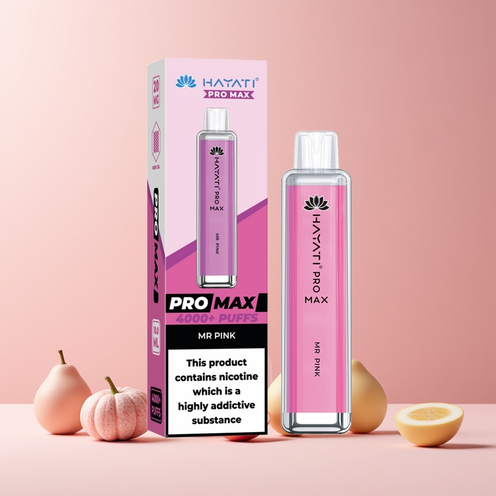 Hayati Pro Max 4000 Puffs Disposable Vape France Grossiste - Rechargeable, 1400mAh, 2ml/10ml, Dual Mesh Coil, Rose Monsieur (Mr Pink)
