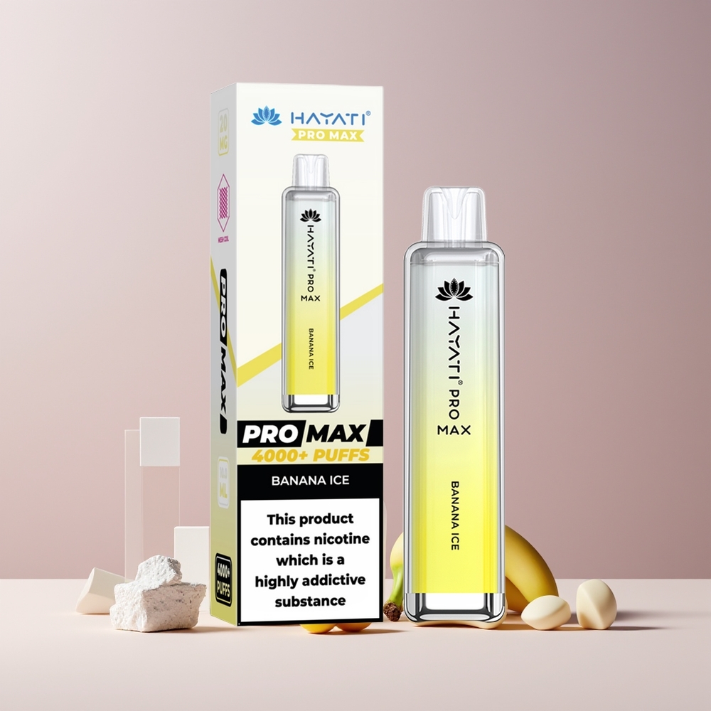 Hayati Pro Max 4000 Puffs France Grossiste - Banane Glacée, Rechargeable, 1400mAh, LED Cristal, 2ml/10ml TPD