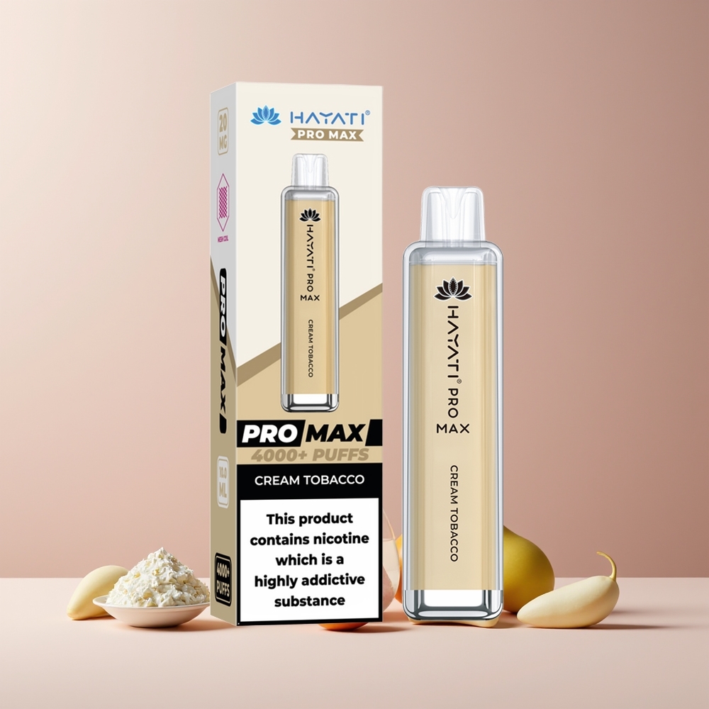 Hayati Pro Max 4000 Puffs France Grossiste - Dispositif de Vape Jetable avec Batterie Puissante 1400mAh, Double Bobine Mesh 1.1 Ohm, et Arôme Tabac Crémeux