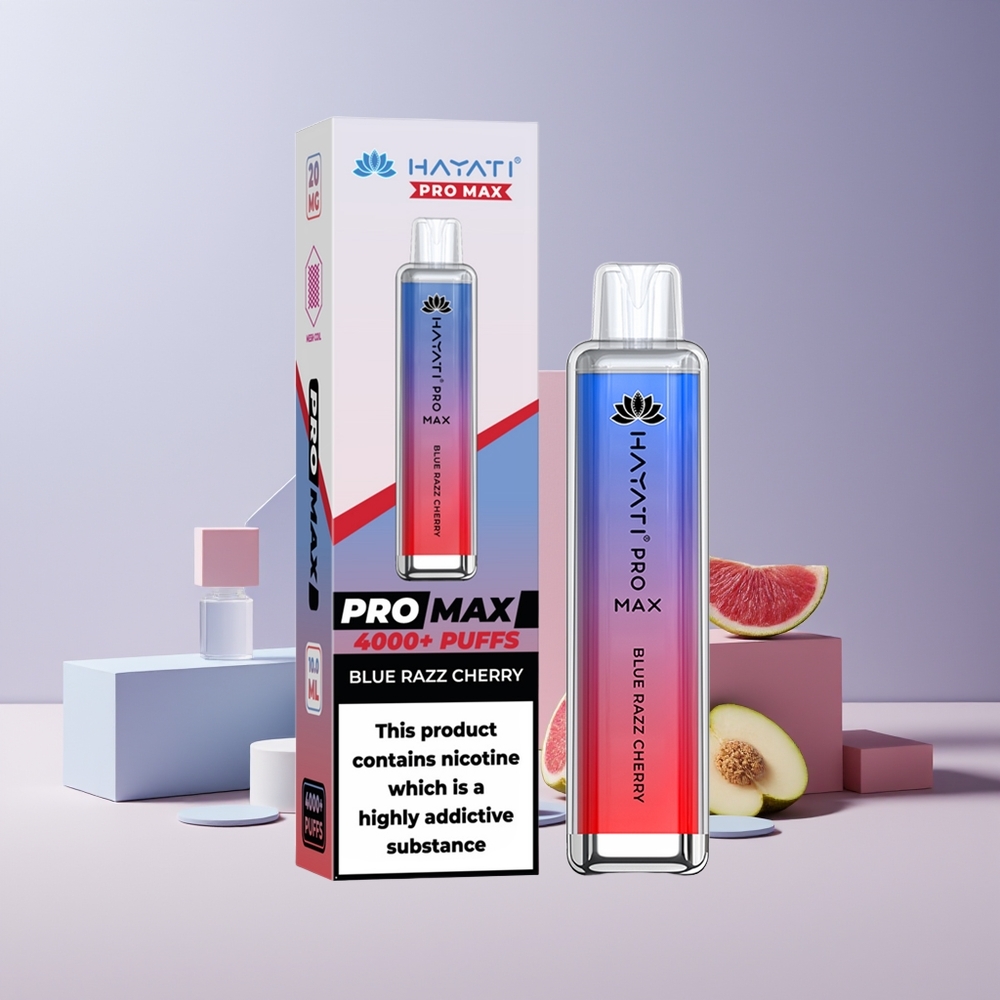 Hayati Pro Max 4000 Puffs France Grossiste - Double Mesh 1.1 Ohm, 1400mAh Rechargeable, 2ml/10ml, Bleu Framboise Cerise (Blue Razz Cherry)