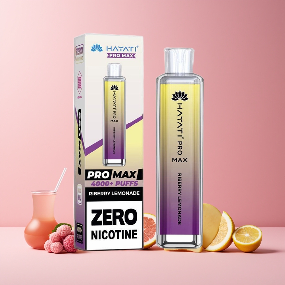 Hayati Pro Max 4000 Puffs France Grossiste - E-Cigarette Jetable Rechargeable avec Batterie 1400mAh, Double Mesh Coil 1.1 Ohm et Arôme Framboise Citronnée (Riberry Lemonade)