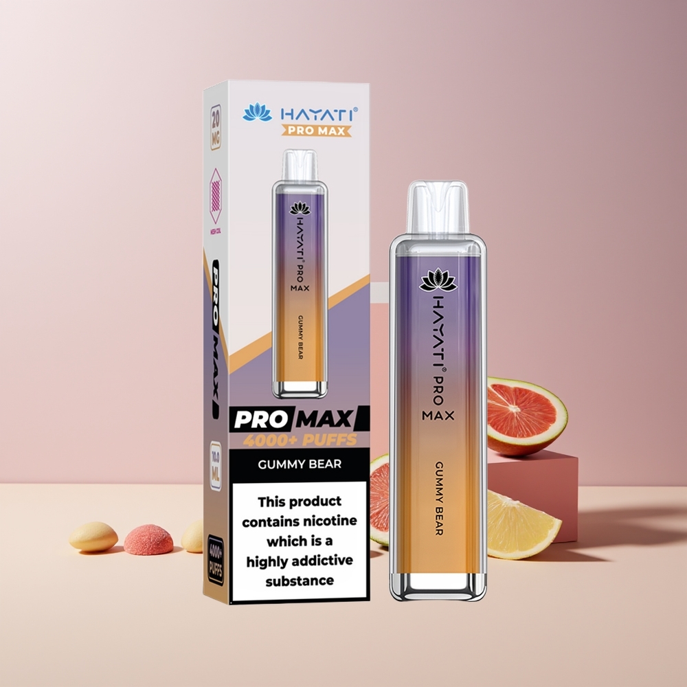 Hayati Pro Max 4000 Puffs France Grossiste - E-Cigarette Jetable Rechargeable avec Double Bobine Mesh 1.1 Ohm, Batterie 1400mAh et Apparence Cristal, Ours Gélifié (Gummy Bear)