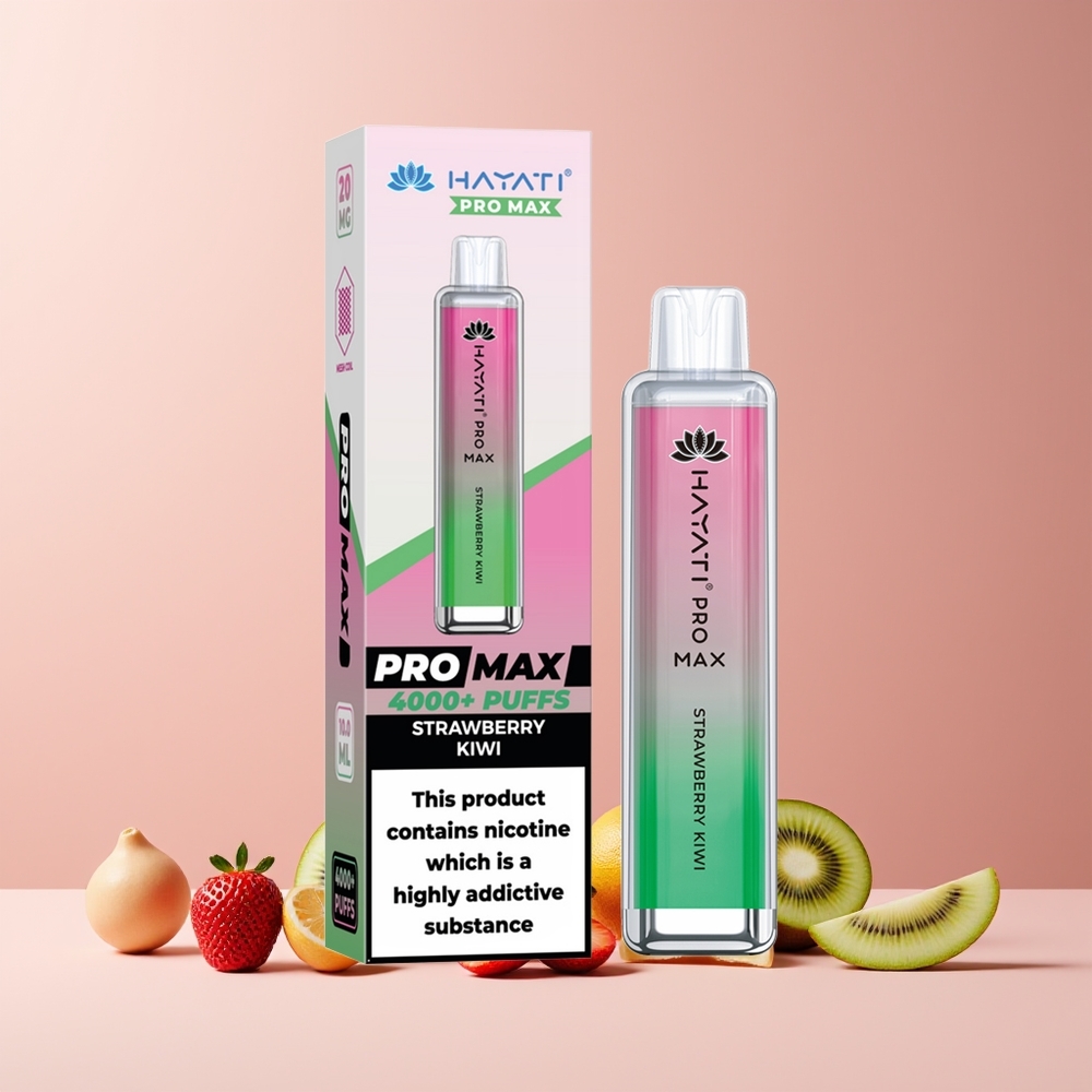 Hayati Pro Max 4000 Puffs France Grossiste - E-cigarette Jetable Rechargeable 1400mAh, 2ml/10ml, Fraise Kiwi