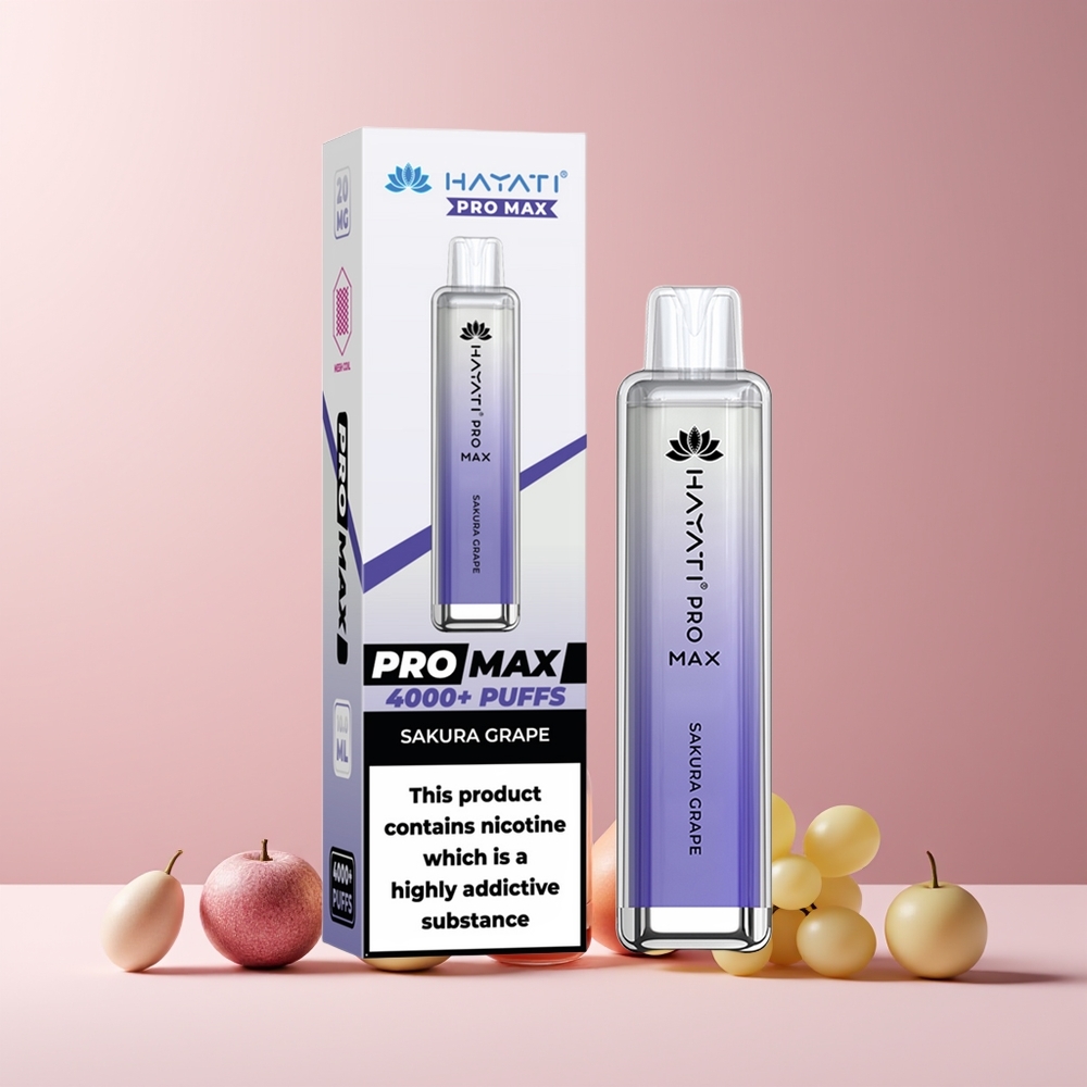 Hayati Pro Max 4000 Puffs France Grossiste - E-cigarette Jetable Rechargeable avec Batterie 1400mAh, Double Résistance Mesh 1.1 Ohm, 2ml/10ml, Sakura Raisin (2%, 5% Nicotine)