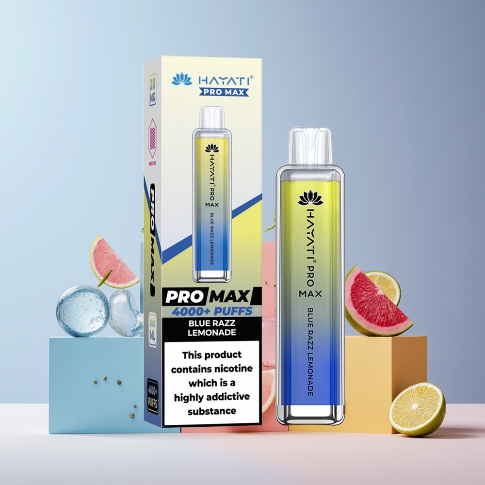 Hayati Pro Max 4000 Puffs France Grossiste - E-cigarette Jetable Rechargeable avec Batterie 1400mAh, Double Résistance Mesh 1.1 Ohm, Goût Blue Razz Lemonade (Framboise Bleue Citronnade)