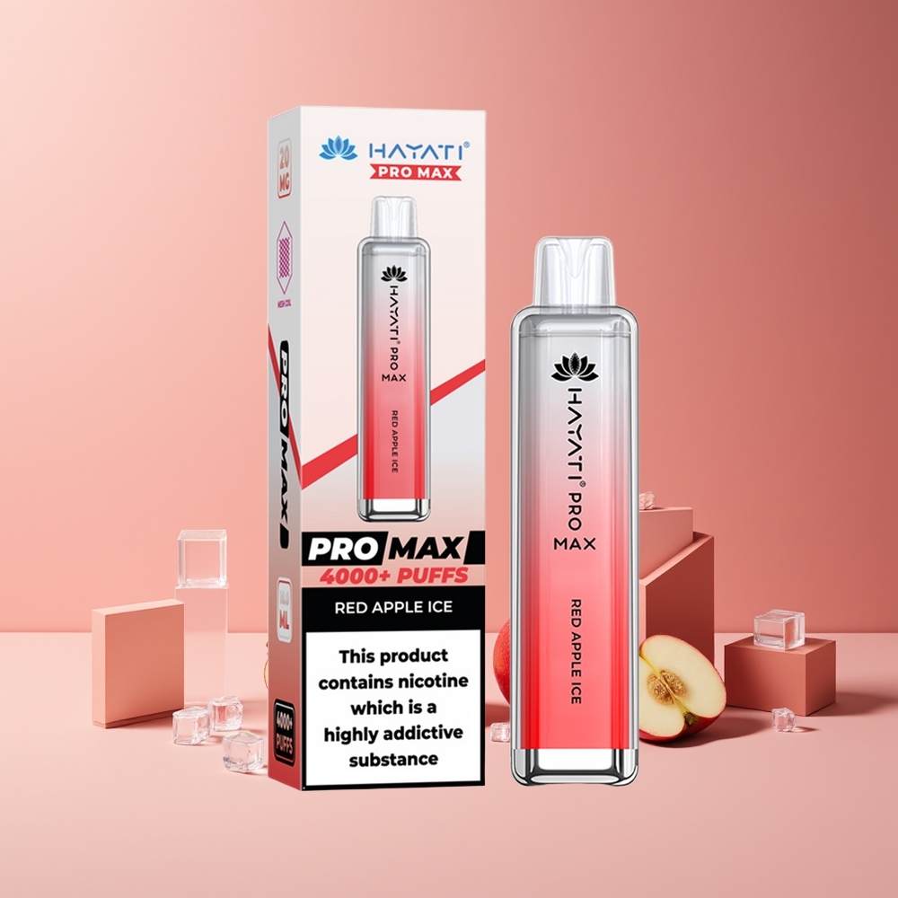 Hayati Pro Max 4000 Puffs France Grossiste - E-cigarette Jetable Rechargeable avec Double Bobine Mesh 1.1 Ohm, Batterie 1400mAh, 2%/5% Nicotine, Pomme Rouge Glacée