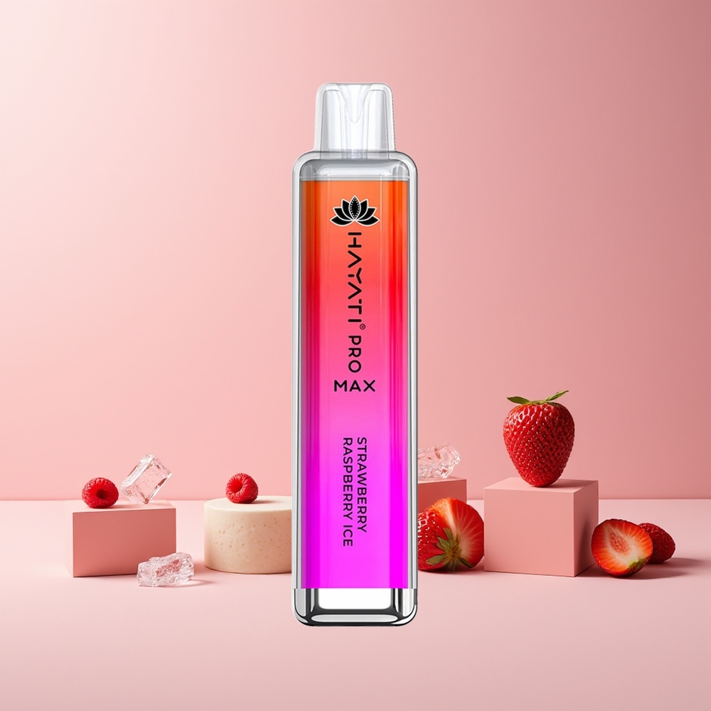Hayati Pro Max 4000 Puffs France Grossiste - E-cigarette Jetable Rechargeable avec Double Bobine Mesh 1.1 Ohm, Batterie 1400mAh, Glace à la Fraise et Framboise (Fraise Framboise Glacée)