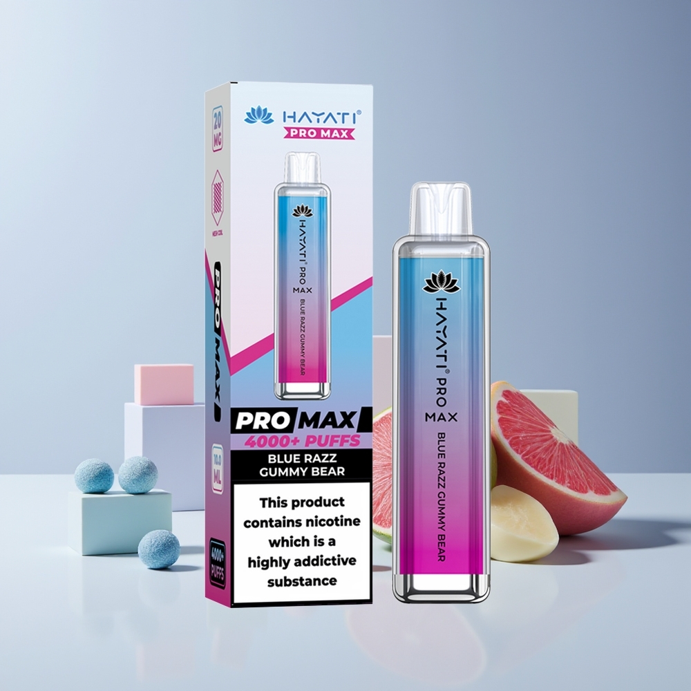 Hayati Pro Max 4000 Puffs France Grossiste - E-cigarette Jetable Rechargeable avec Double Bobine Mesh 1.1 Ohm, Batterie 1400mAh, Résistance 2%/5%, Arôme Ourson Gommé Bleu