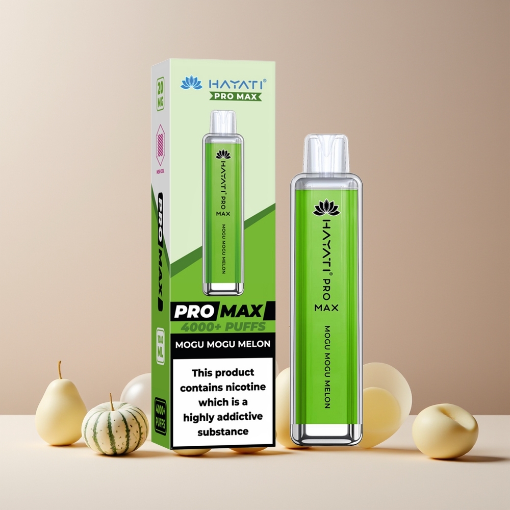 Hayati Pro Max 4000 Puffs France Grossiste - E-cigarette Jetable Rechargeable avec Double Bobine Mesh 1.1 Ohm, Batterie 1400mAh et 2ml/10ml Réservoir - Mogu Mogu Melon (Melon)