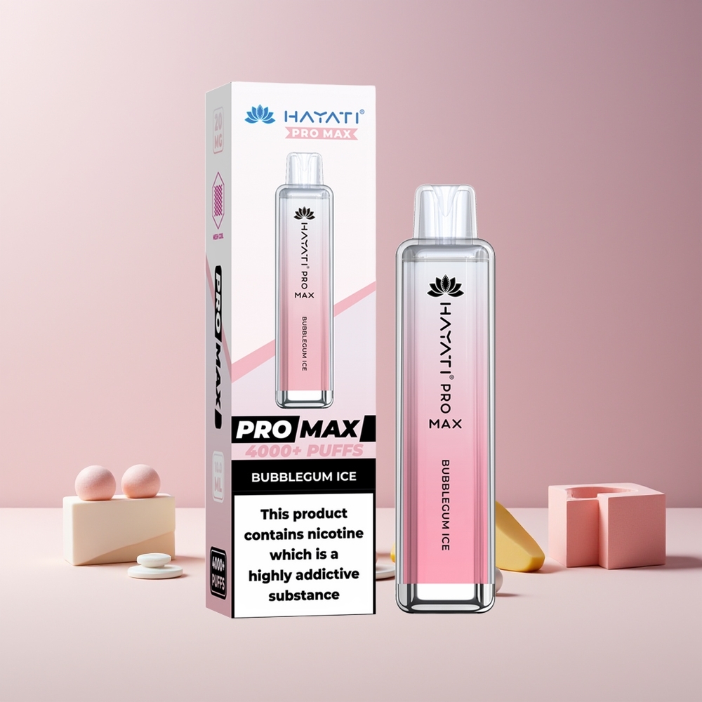 Hayati Pro Max 4000 Puffs France Grossiste - E-cigarette Jetable Rechargeable avec Double Bobine Mesh 1.1 Ohm, Batterie 1400mAh et Glace à la Gomme (Bubblegum Ice)