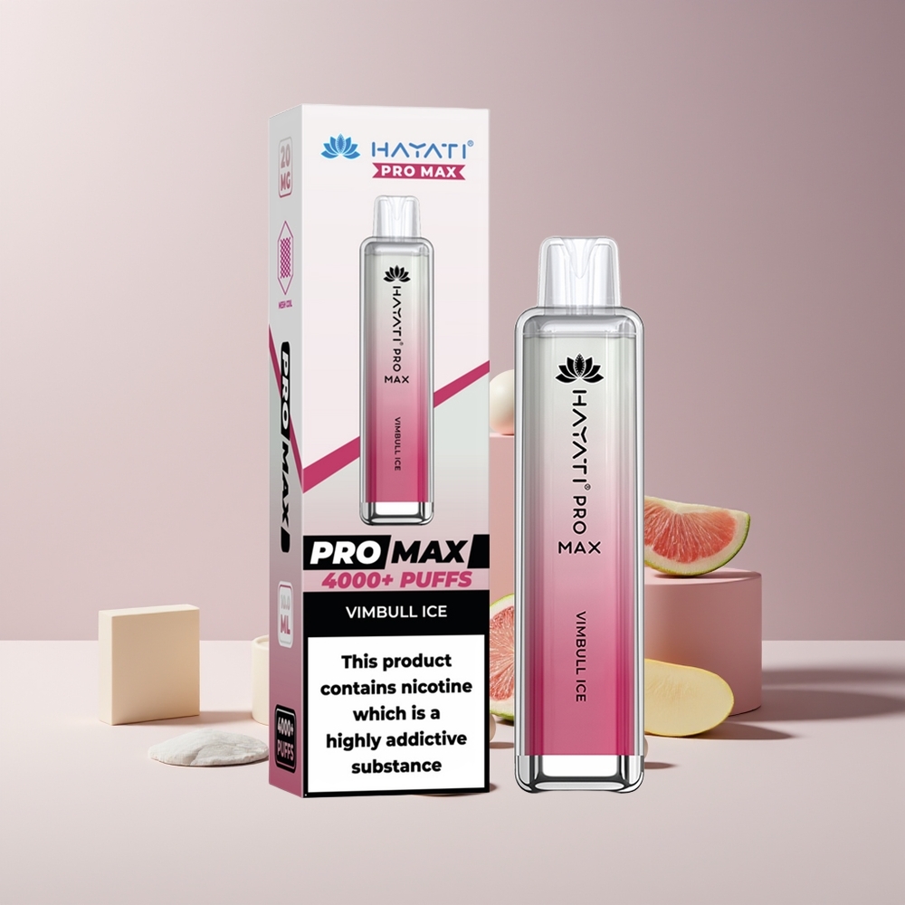 Hayati Pro Max 4000 Puffs France Grossiste - E-cigarette Jetable Rechargeable avec Double Bobine Mesh 1.1 Ohm, Batterie 1400mAh et LED, Glace Vimbull (Cristal, 2ml/10ml, 2%/5% Nicotine)