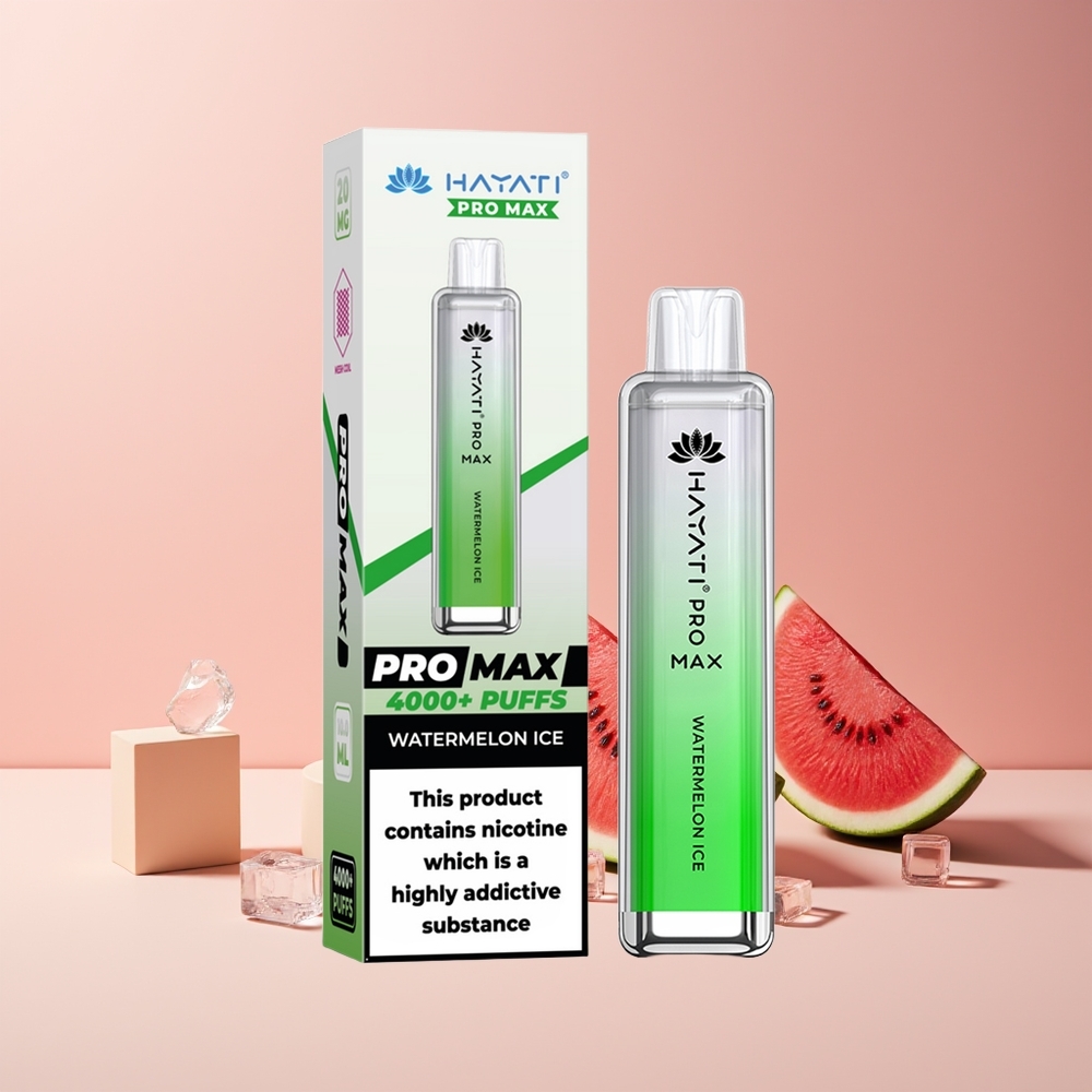 Hayati Pro Max 4000 Puffs France Grossiste - Glace Pastèque, Rechargeable, 2ml/10ml, 1400mAh, Double Bobine Mesh 1.1 Ohm