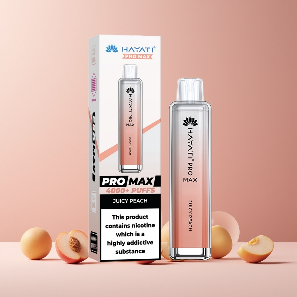 Hayati Pro Max 4000 Puffs France Grossiste - Pêche Juteuse, 2%/5% Nicotine, 1400mAh, Rechargeable, TPD