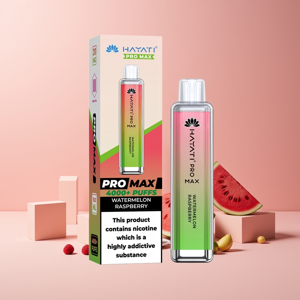 Hayati Pro Max 4000 Puffs France Grossiste - Pastèque Framboise - 1400mAh Rechargeable - 2%/5% Nicotine - Coil Mesh Double 1.1 Ohm
