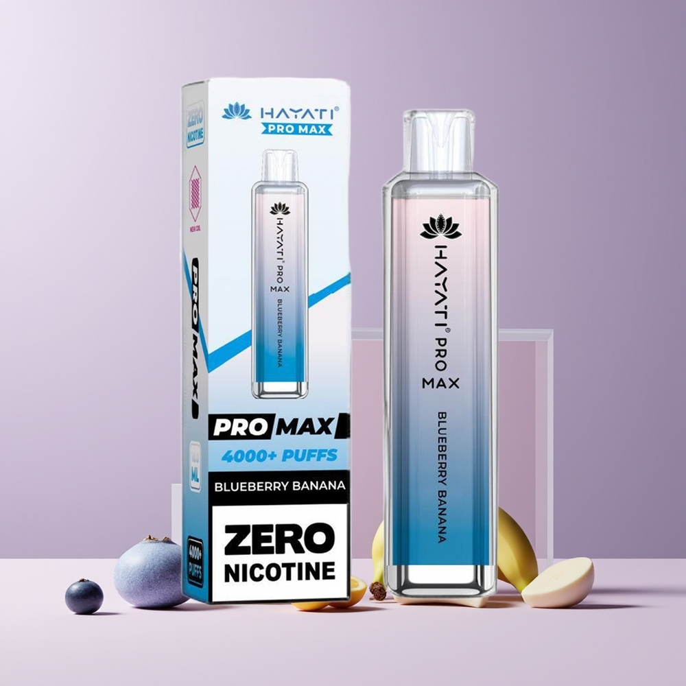 Hayati Pro Max 4000 Puffs France Grossiste - Rechargeable, 1400mAh, 2ml/10ml, Myrtille Banane, Cristal