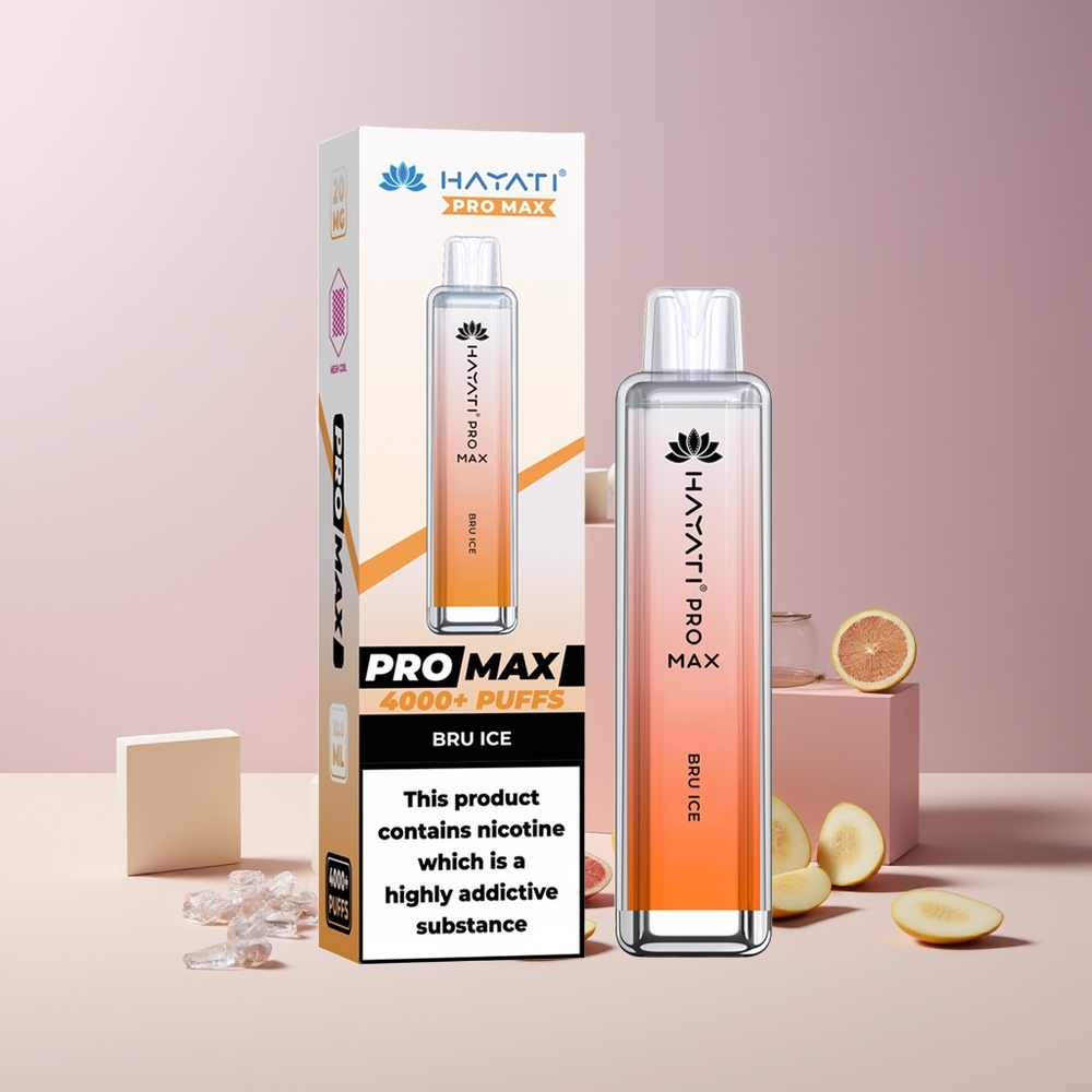 Hayati Pro Max 4000 Puffs France Grossiste - Rechargeable, 1400mAh, Double Mesh 1.1 Ohm, LED Cristal, Bru Glace (2%, 5% Nicotine)