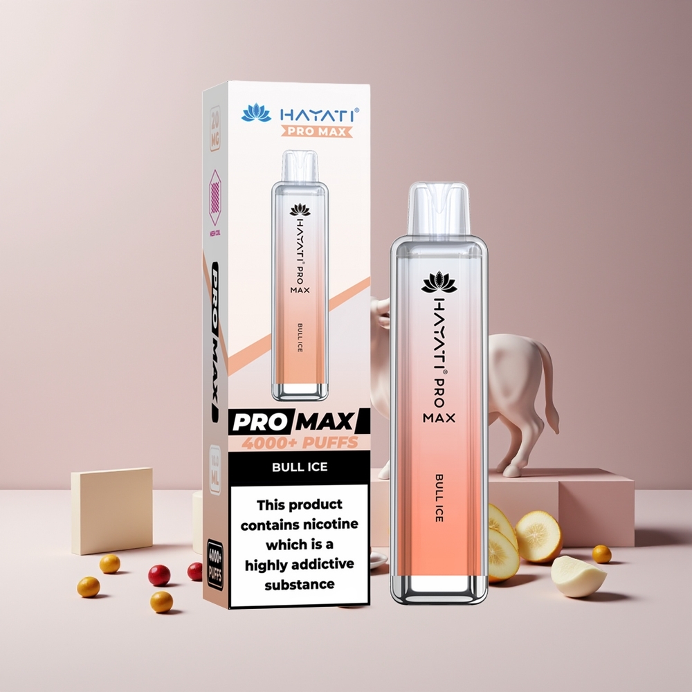 Hayati Pro Max 4000 Puffs France Grossiste - Rechargeable, 1400mAh, Double Résistance 1.1 Ohm Mesh, Glace Taureau (Bull Ice)