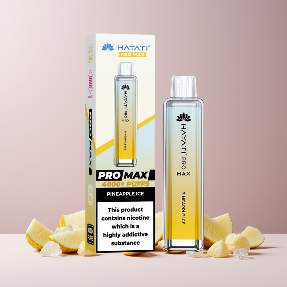 Hayati Pro Max 4000 Puffs France Grossiste - Rechargeable, 1400mAh, Double Résistance Mesh 1.1 Ohm, Glace Ananas