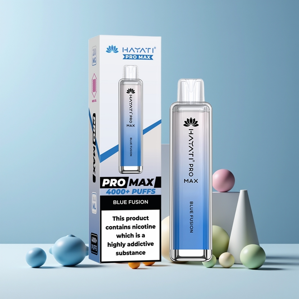 Hayati Pro Max 4000 Puffs France Grossiste - Rechargeable, 1400mAh, LED Cristal, Fusion Bleue, 2% & 5% Nicotine