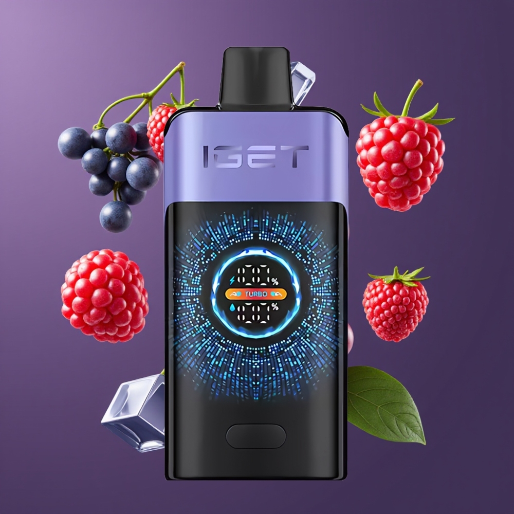 IGET ONE 12000 Puffs France Grossiste - Dispositif de Vape Jetable avec Écran Courbe, 2700 mAh, Framboise Raisin Glacé