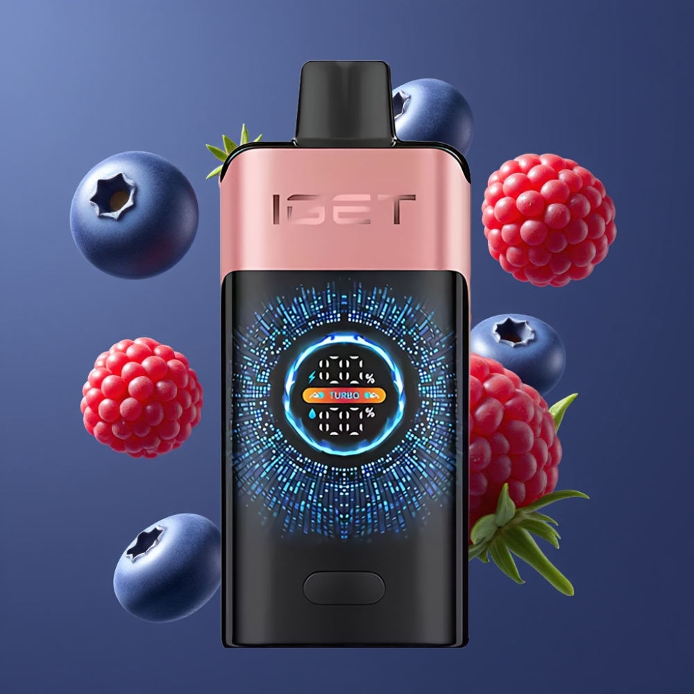 IGET ONE 12000 Puffs France Grossiste - Mode Turbo 9000 Puffs, Batterie 2700 mAh, Écran Courbe, Myrtille Framboise (Blueberry Raspberry)