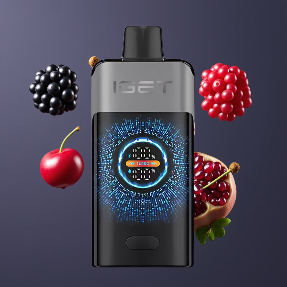 IGET ONE 12000 Puffs France grossiste - Dispositif de Vape Jetable avec Écran Courbe, 2700 mAh, Mûre Cerise Grenade (Blackberry Cherry Pomegranate)