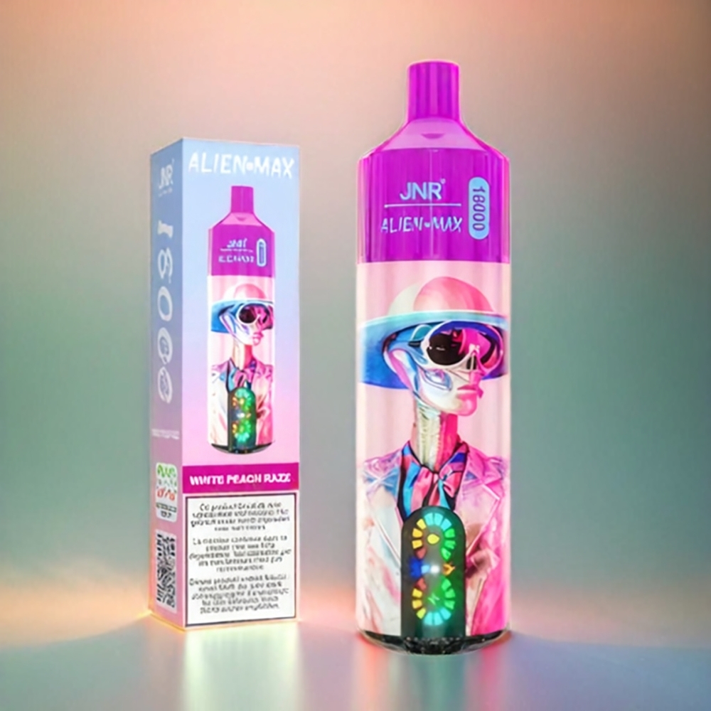 Jnr Alien Max 18000 Puffs France Grosiste AVEC Affichage LED Intelligent, Double Mesh Coil, 28ML E-Liquide et Saveur Pêche Blanche Framboise