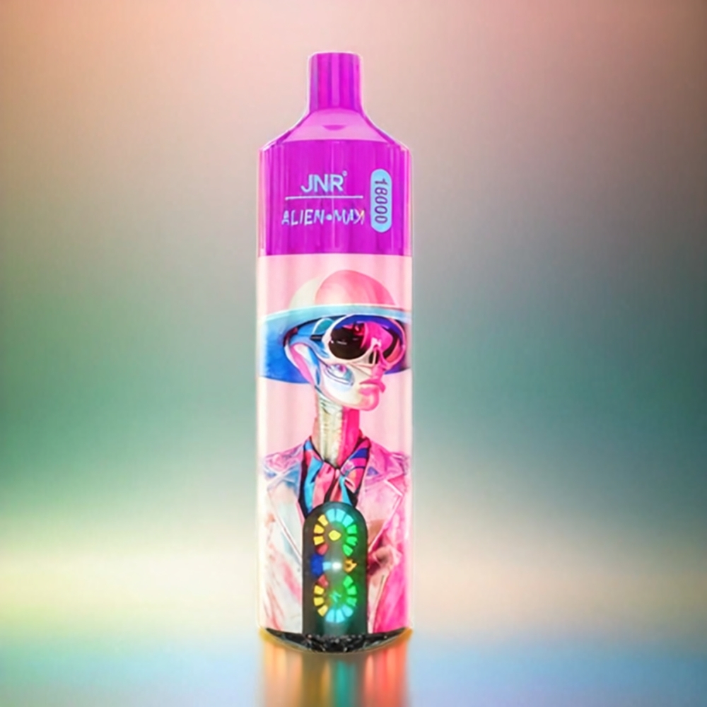 Jnr Alien Max 18000 Puffs France Grosiste AVEC Affichage LED Intelligent, Double Mesh Coil, 28ML E-Liquide et Saveur Pêche Blanche Framboise
