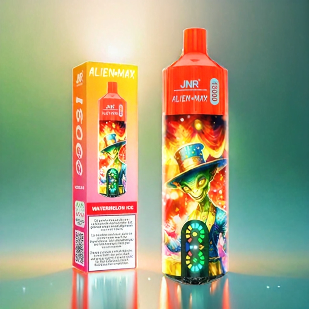 Jnr Alien Max 18000 Puffs France Grosiste AVEC Affichage LED Intelligent, Double Mesh Coil, 28ML E-Liquide et Saveur Pastèque Glacée