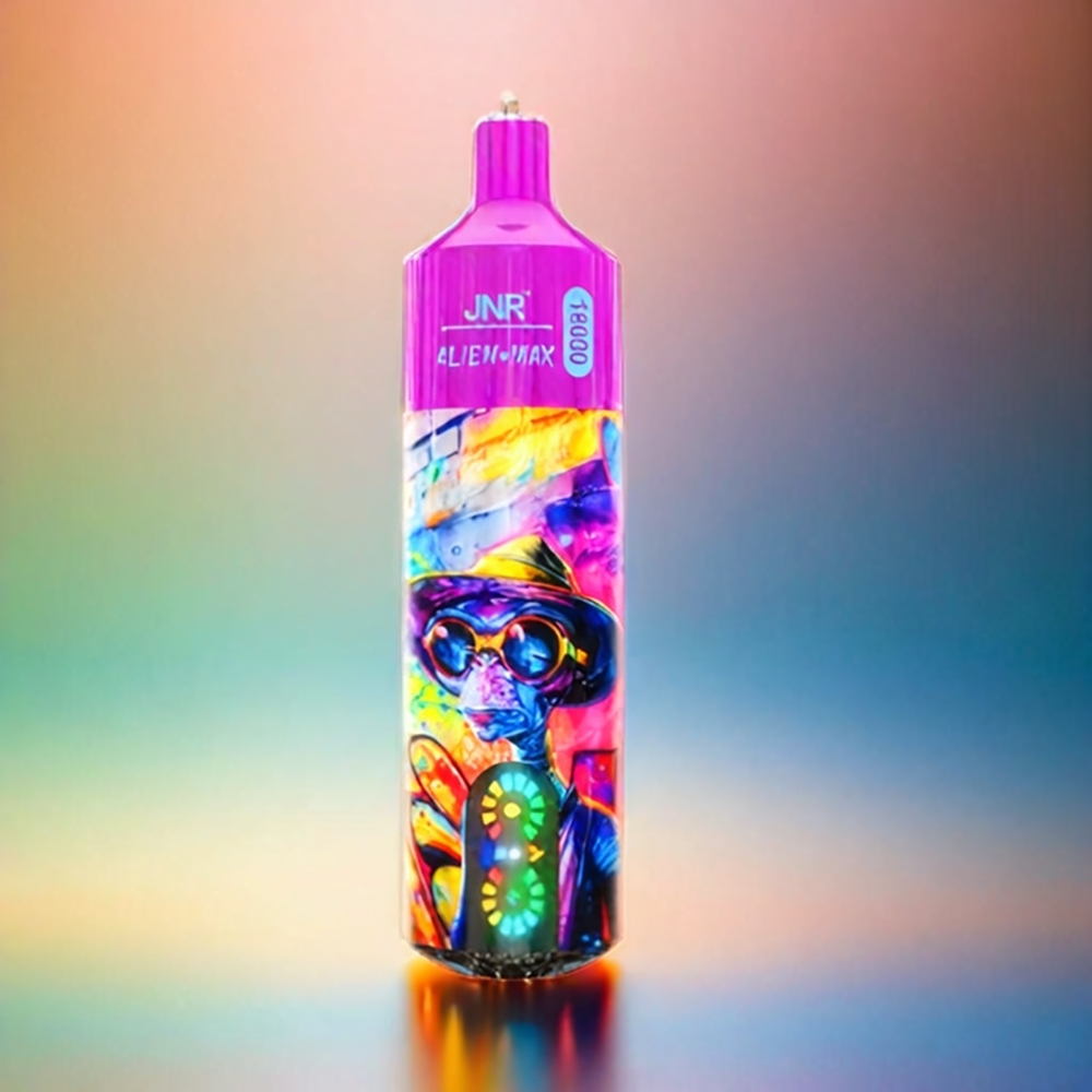 Jnr Alien Max 18000 Puffs France Grosiste - Affichage LED Intelligent, double bobine en filet, 28 ml e-liquide, pêche aux bonbons de bleuets