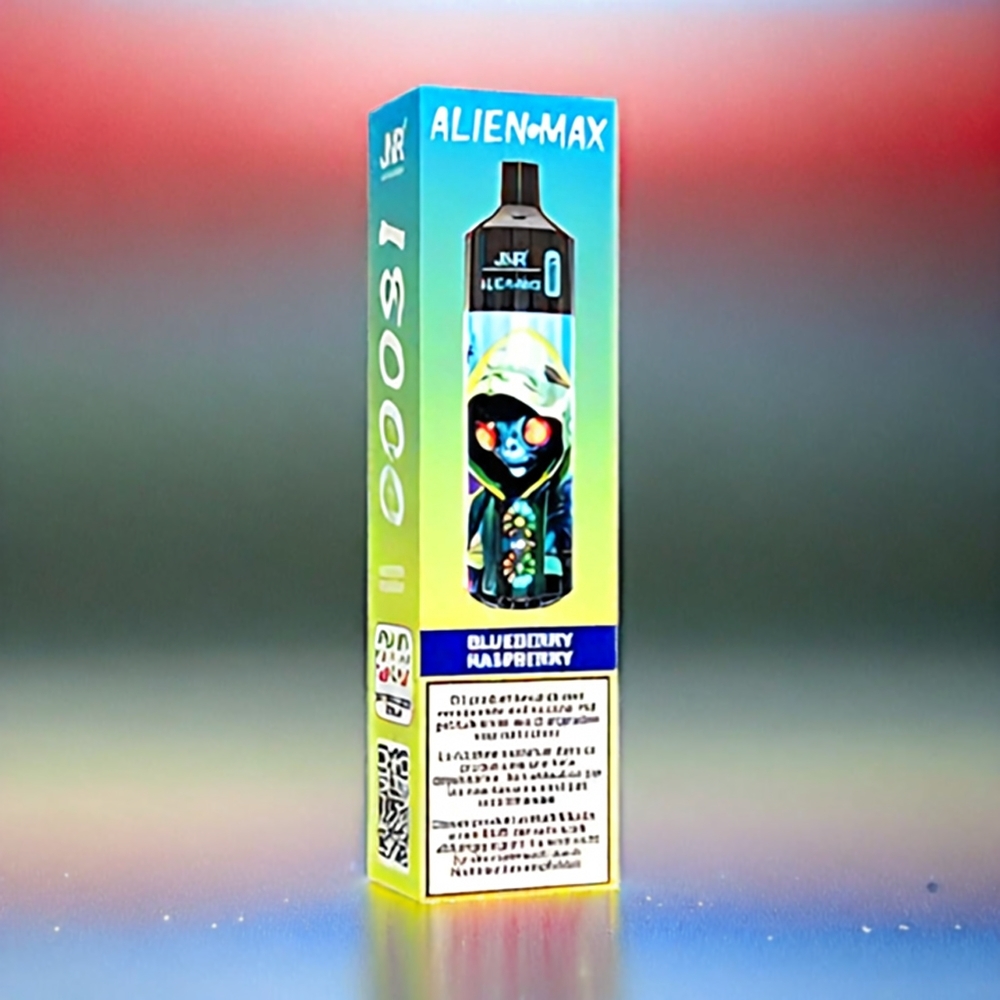 Jnr Alien Max 18000 Puffs France Grosiste Avec Écran LED Intelligent, Double Mesh Coil et Double Cœur, 28ML E-Liquide, Charge Rapide Type-C, Saveur Myrtille Framboise Bleue