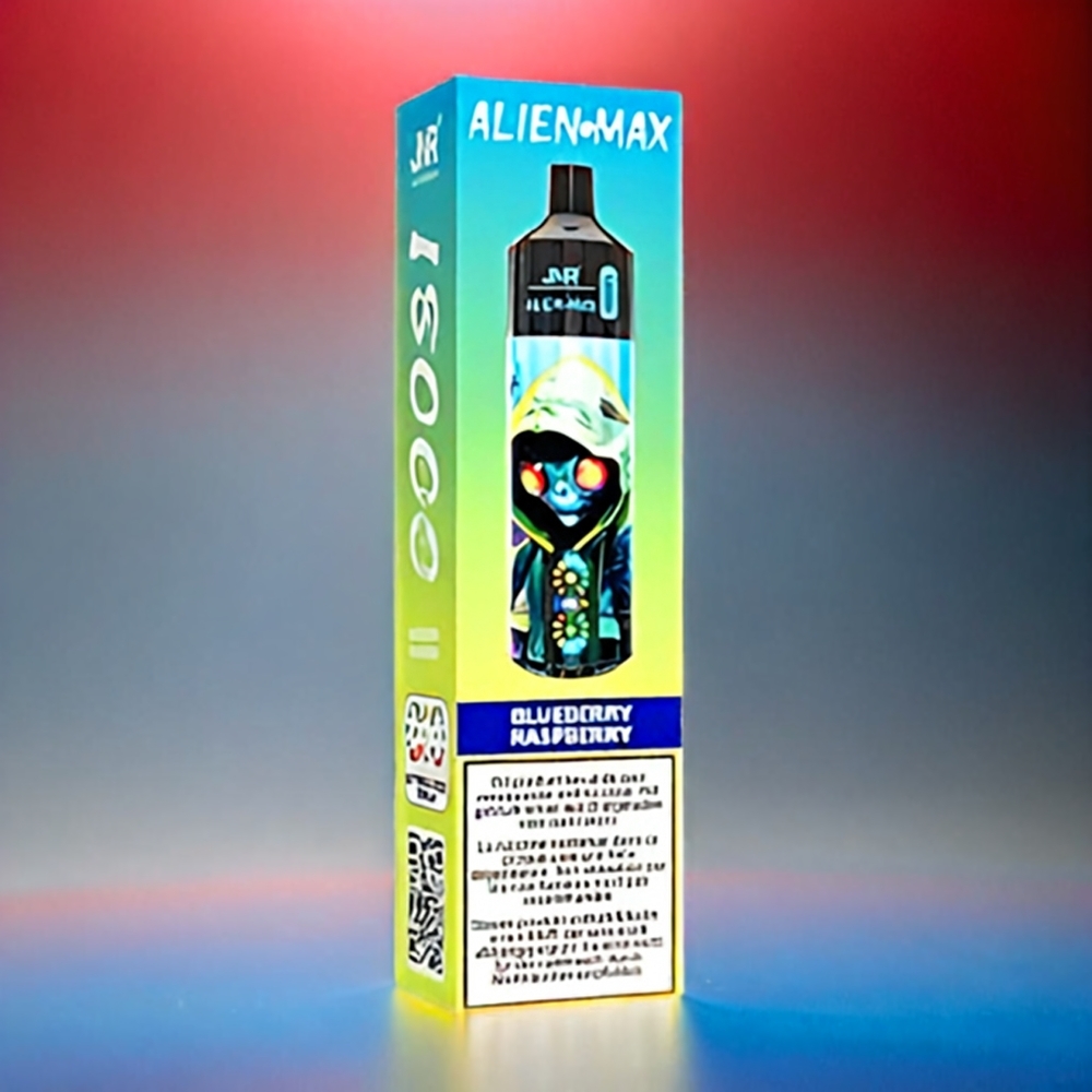 Jnr Alien Max 18000 Puffs France Grosiste - Double Mesh et Double Cœur, batterie 850mAh, Affichage LED Intelligent, 20 sauvegardes, charge Rapide Type-C, Bleu Framboise Cerise.