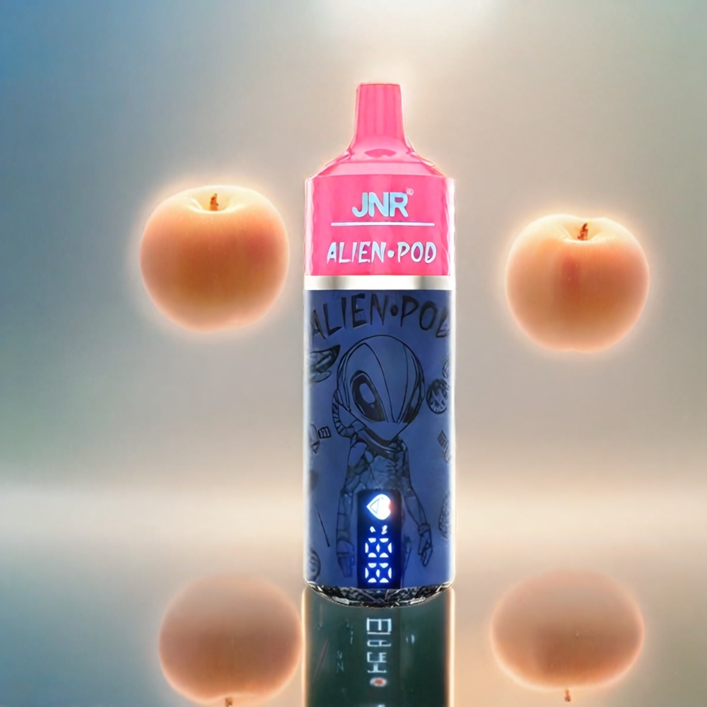 Jnr Alien Pod 13000 Puffs France Grosiste - Jus de Pêches juteus Affichage Affichage Batterie & Liquide, Coeur Mesh et charge Rapide Type-C