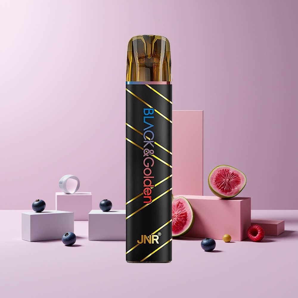 JNR Black&Golden 600+200 Puffs Disposable Vape France grossiste Myrtille Framboise Acidulée 550mAh 2ml 2% TPD