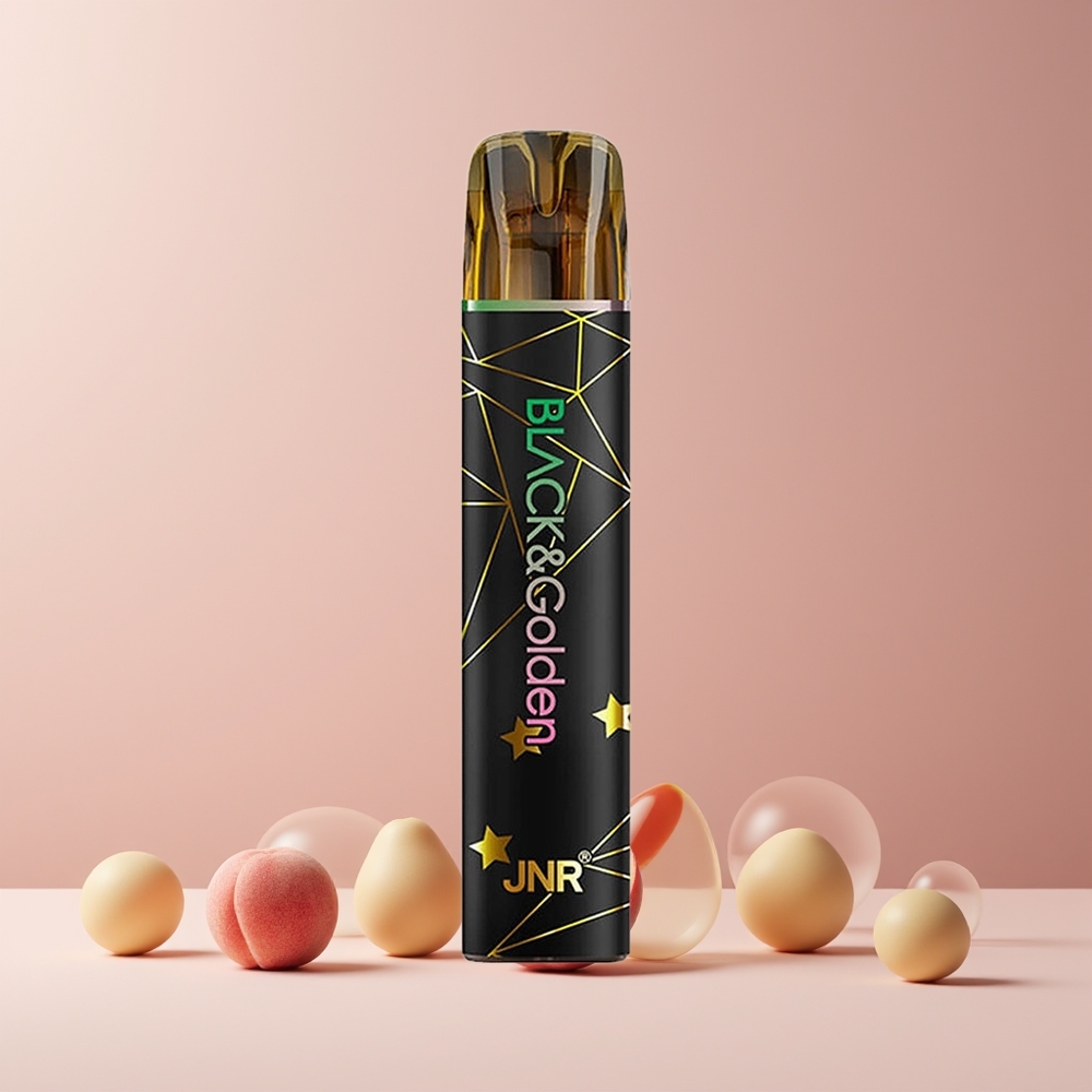 JNR Black&Golden 600+200 Puffs France grossiste - Disposable Vape Pêche (2% Nicotine, 550mAh, 2ml) TPD Certifié