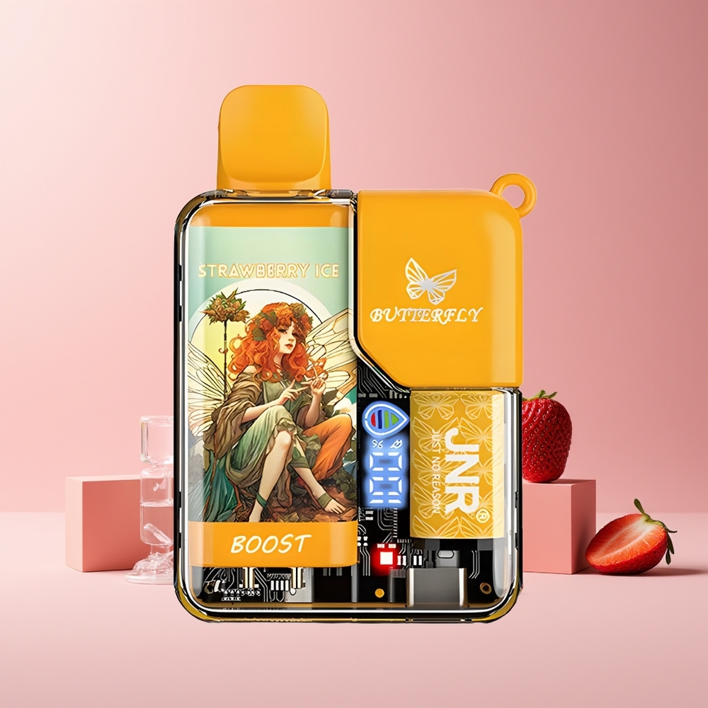 JNR Butterfly 8500 Puffs France Grossiste - 8500 Bouffées, 15ml, Batterie 1200mAh, Coil Mesh 1.0ohm, Affichage Digital, Glace à la Fraise