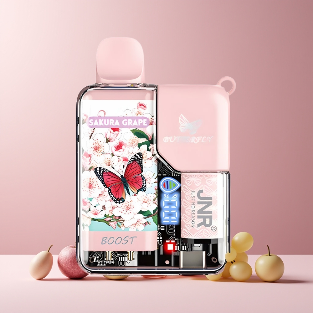 JNR Butterfly 8500 Puffs France Grossiste - 8500 Puffs, Batterie 1200mAh, Coil Mesh 1.0ohm, JNR Butterfly 8500 Puffs Disposable Vape Raisin Sakura