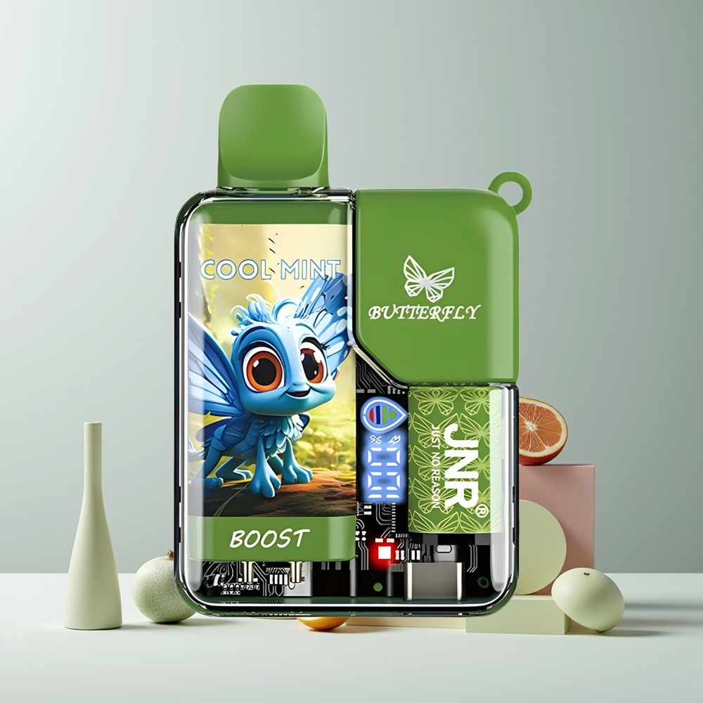 JNR Butterfly 8500 Puffs France Grossiste – E-cigarette Jetable avec Affichage Numérique, 15ml et Coil Mesh 1.0ohm (Menthe Fraîche)